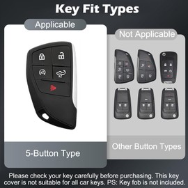 Car Key Fob Cover Case Protector with Keychain, Zinc Alloy Shell, 5 Buttons Remote Key Fob Case Replacement Compatible with Silverado 1500 2500HD Sierra 1500 2500HD 3500HD 2018-2025 Models White