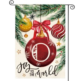 AVOIN colorlife Christmas Monogram Letter O Garden Flag Ornament Baubles 12x18 Inch Double Sided Outside, Small Burlap Family Last Name Initial Winter Yard Outdoor Flag