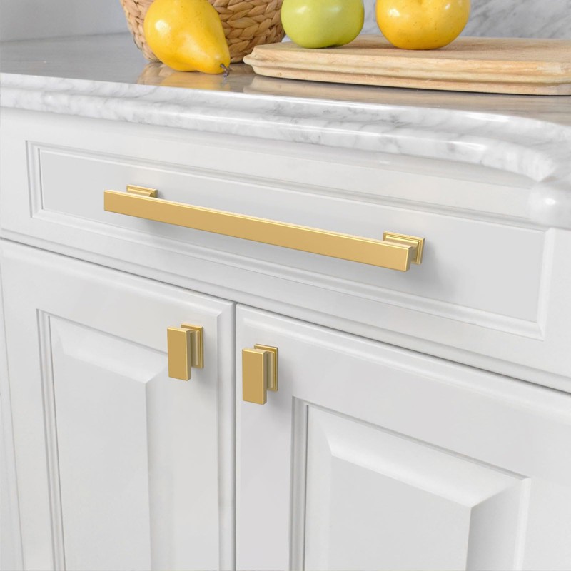 Amerdeco 10 Pack Brushed Gold Cabinet Pulls 8.8 Inch(228mm) Hole