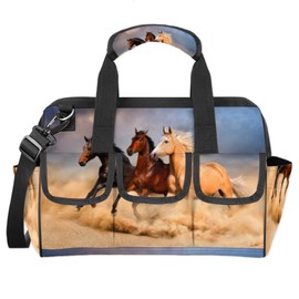 Horse Running Pattern Tool Bags for Men Women Multi-Pockets Wide Mouth Tool Organizer Storage Tote Bag Waterproof Stroage Bags with Adjustabe Shoulder Straper for Car Networking Electrician Garden