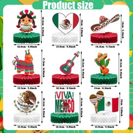 Weekgrat 9 Pcs Mexico Independence Day Party Table Decoration Viva Mexico Table Decorations Fiesta Paper Honeycomb Decoration for Mexican Dia De La Independencia Fiesta Themed Birthday Party Supplies