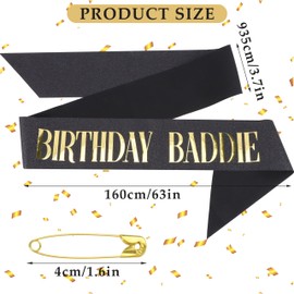 TIHEBAX BIRTHDAY BADDIE Sash, Black Glitter Birthday Sash with Gold Foil Funny Birthday Sash for Women Men Girls Decorations Party Favors Supplies Decoracion de Cumpleaños Para Mujer