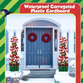 Queekay Christmas Candy Decorations Outdoor Red Plaid Bow Christmas Decor Peppermint Christmas Yard Stakes Signs Yard Christmas Decorations for Home Lawn Pathway Walkway Themed Party (8 Pieces)