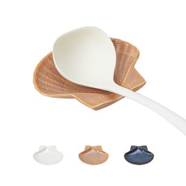 Pretty Jolly Ceramic Spoon Rest for Stove Top Shell Shape Large Kitchen Spoon Holder for Counter Brown Utensil Rest for Coffee Bar Home Decorative Cooking Spatula Rest 5.9in