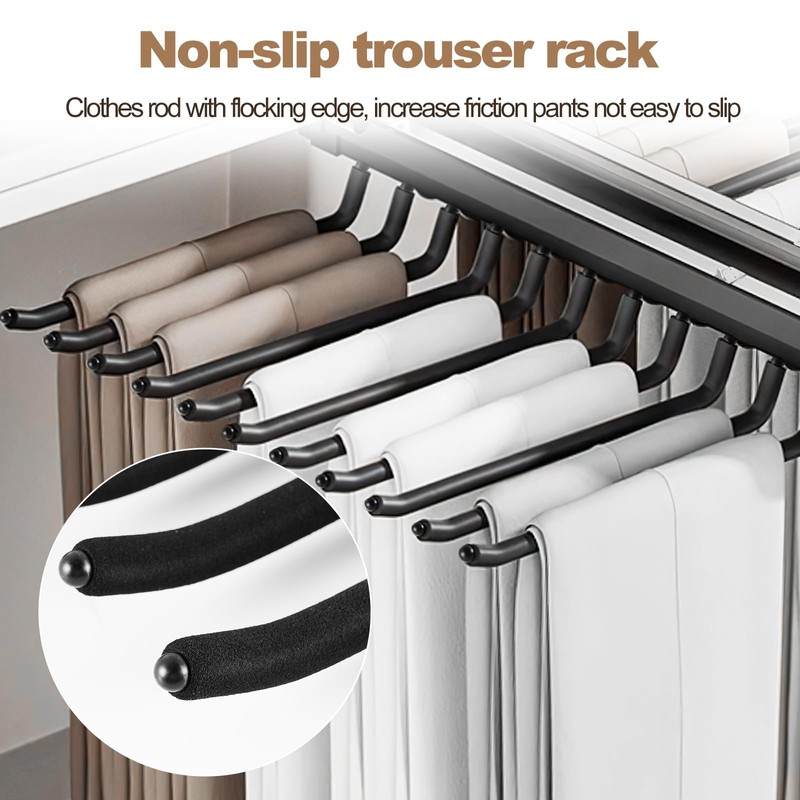 YJINGRUI Pull Out Pants Rack, 20 Arms Double Row Steel