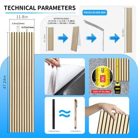 2 Packs 3D Wall Panels Peel and Stick | Wall Panels for Interior Wall Decor | Self Adhesive Sound Absorbing Planks | Acoustic Wood Slat Wall Panels | 94.48 * 11.80in | 0.35" Depth | Dark Walnut