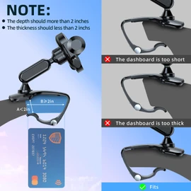 2025 Upgraded Universal 360°Dashboard Phone Mount - Multi-Functional Visor/Rearview Rotating Car Holder for 4-7" Phones, One-Handed Operation Adjustable Clamp Holder (Black)