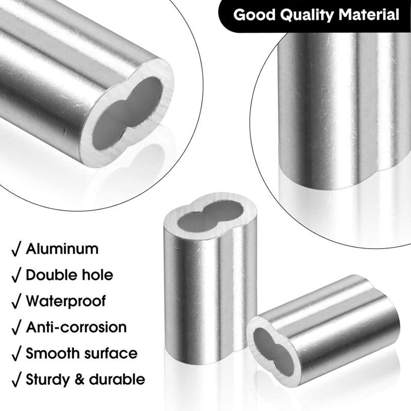 Snokay 100 Pcs Aluminum Crimping Loop Sleeves, Silver Double Ferrule