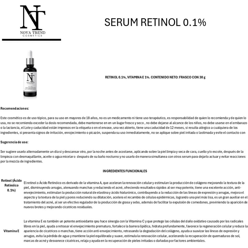 Serum Retinol 0.1% Frasco 30 mL