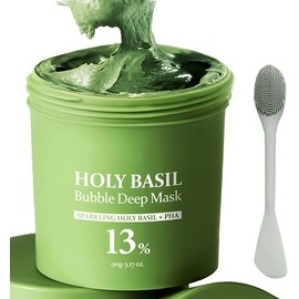 Holy Basil Bubble Deep Mask, Limpieza Profunda + Control de Grasa, Elimina Puntos Negros y Reduce Poros, Arcilla Coreana Para Enjuagar Con Burbujas Cuchara Incluida