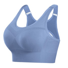 Litherday Sports Bra Women's Strong Hold Push Up Yoga Sports Bra Without Underwire with Removable Padded Adjustable Straps for Fitness Running Jogging, Haze Blue, M