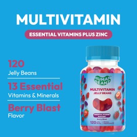 Human Beanz Multivitamin Jelly Bean Gummies with Zinc for Men and Women, Immune Support Dietary Supplements for Adults, Vegetarian, 120 Berry Blast Jelly Beans, Kosher