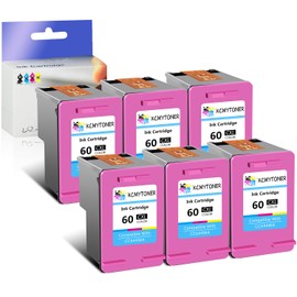 KCMYTONER 60XL Tri-Color Ink Cartridges Replacement for HP 60 XL CC644WA High Yield use with PhotoSmart C4780 C4680 C4795 C4640 D110 D110a Deskjet F4480 F4440 F2430 F4280 Envy 110 120 111 114,6 Pack