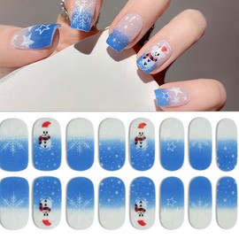Christmas Nail Wraps Stickers Christmas Gel Nail Stickers for Nail Art Winter Snowman Nail Polish Strips Holiday Full Nail Wraps with White Snowflake Nail Design Christmas Gel Nail Strips for Women