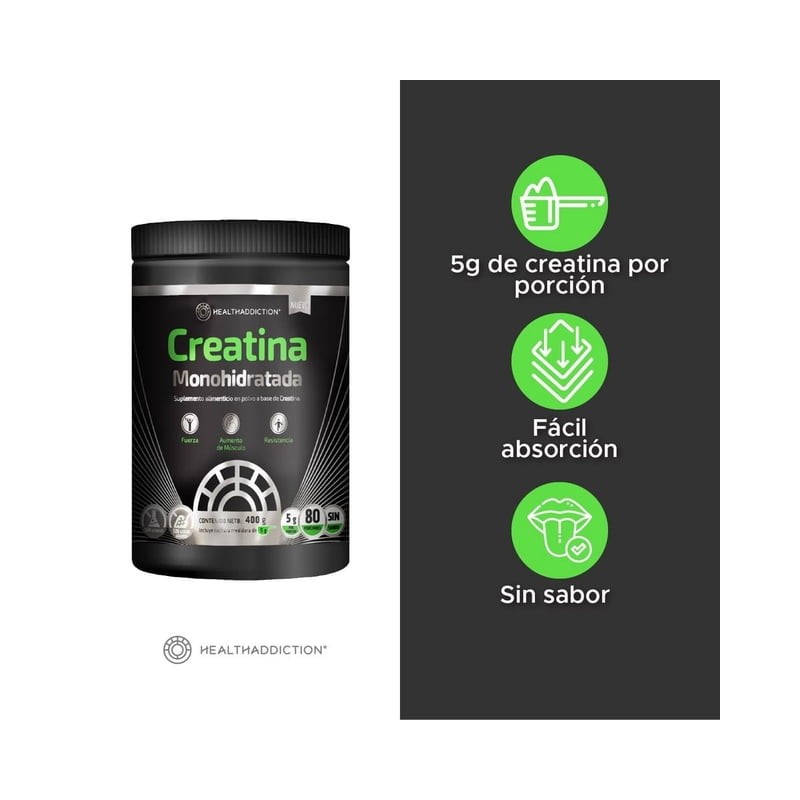 Suplemento alimenticio Healthaddiction Polvo de creatina monihidrata 400g