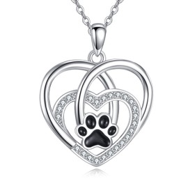 ONEFINITY Dog Necklace 925 Sterling Silver Dog Cat Paw Print Pendant Necklace Love Heart Pet Paw Print Jewelry for Women