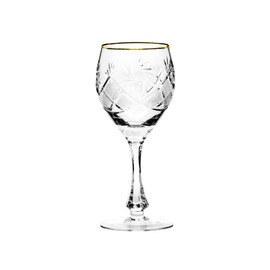 GIFTS PLAZA Set of 6, 10-Oz Vintage Russian Crystal Gold Rim Wine Goblet Glasses on a Stem