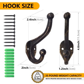 rumdraw 5-Pack Rustic Wall Hooks Heavy Duty。 Antique Bronze Cast Iron Hook ，Coat Hook, Purse Rack, Hat Hooks.