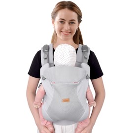 CUBY Baby Carrier Newborn to Toddler, Breathable Baby Front Carrier with Adjustable Neck Support - Hands Free Newborn Toddler Carriers for Travel Outdoor up to 40lbs (Black) (Light Gray)