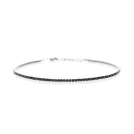 Lucoro Tennis Bracelet, Sterling Silver, 925, Zirconia, Black, Adjustable Length, 16-19 cm, Unisex, Minimalist Jewellery, Very Fine Bracelet, 1.8 mm Thickness, Silver, Cubic Zirconia