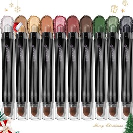LUXAZA 10PCS Eyeshadow Stick,Pro Longwear Cream Eye Shadow Brightener Pencil Crayon Makeup Sticks-Christmas Golden Night