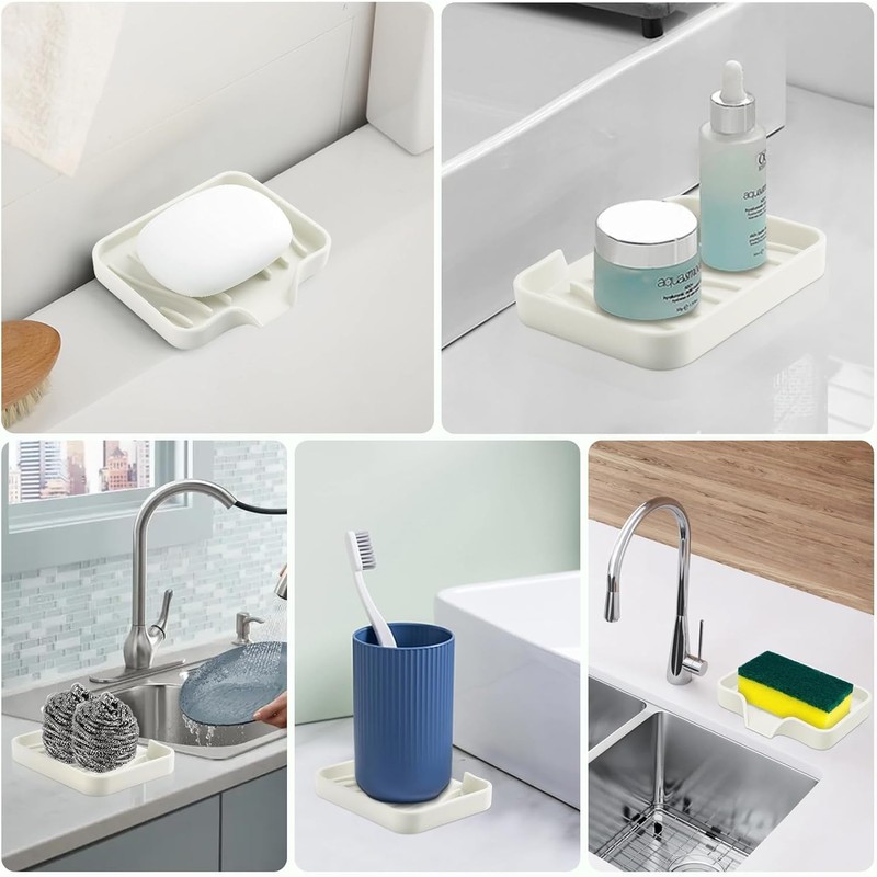 Soap Holder Tray, White Kitchen Sink Organizer with Drainage, 2-Pack