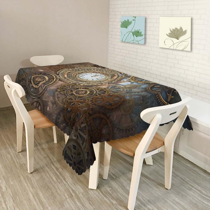 Walmsco Tablecloth Retro Brown Clock Gears Decor For Dining Room