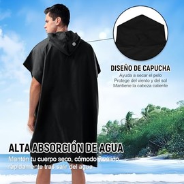 Bonbell Poncho Microfibra Natacion, Bata Natación Mujeres y Hombres Negro | Toalla Microfibra Natacion Secado Rápido y Cómodo, Bata Baño con Capucha, 