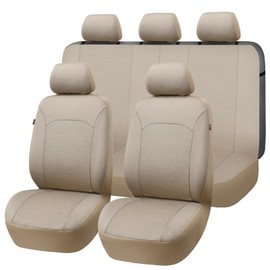 Flying Banner Car Seat Covers Front Seats Rear Bench Polyester car seat Protectors Easy installations Rear Bench Split Classic Man Lady Truck (Full Set - Low Back - Neoprene, Solid Beige)