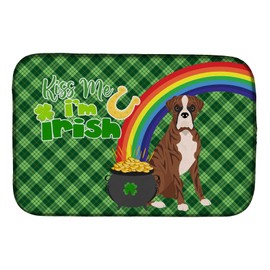 Caroline's Treasures WDK4756DDM Natural Eared Red Brindle Boxer St. Patrick's Day Dish Drying Mat Absorbent Dish Drying Mat Pad for Kitchen Counter Dish Drainer Mat for Countertop, 14 x 21", Multicolo