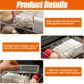 MININUSI Pack of 3 Cosmetic Organiser, Acrylic Cosmetic Box with Lid, Stackable Storage Box, Cosmetic Storage, Brush, Make-Up Desk Organiser, Jewellery Cosmetic Box, Dressing Table Organiser