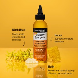 Aunt Jackie's Braid + Twist Collection Scratch Free Zone Itch & Tension Treatment Serum – Relieve Dry, Itchy Scalp with Witch Hazel, Biotin, and Honey – 4 fl oz