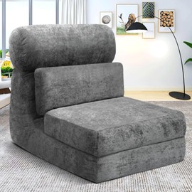 Folding Sofa Bed, Fold Out Chair Bed, Convertible Sleeper Chair, Floor Couch with Back Support, Portable Sofa Bed for Living Room Bedroom, Dark Grey, Single