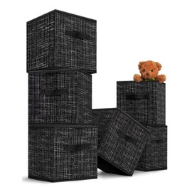 MYTHAUS Foldable Storage Cube Bins Organizer - Cube Storage Bin,Decorative Cube Storage Organizer,Storage Basket Dual Handles ,11X11 Closet Organizer,for Clothes/Toy/Sundries 6 Pack(Black Grid)
