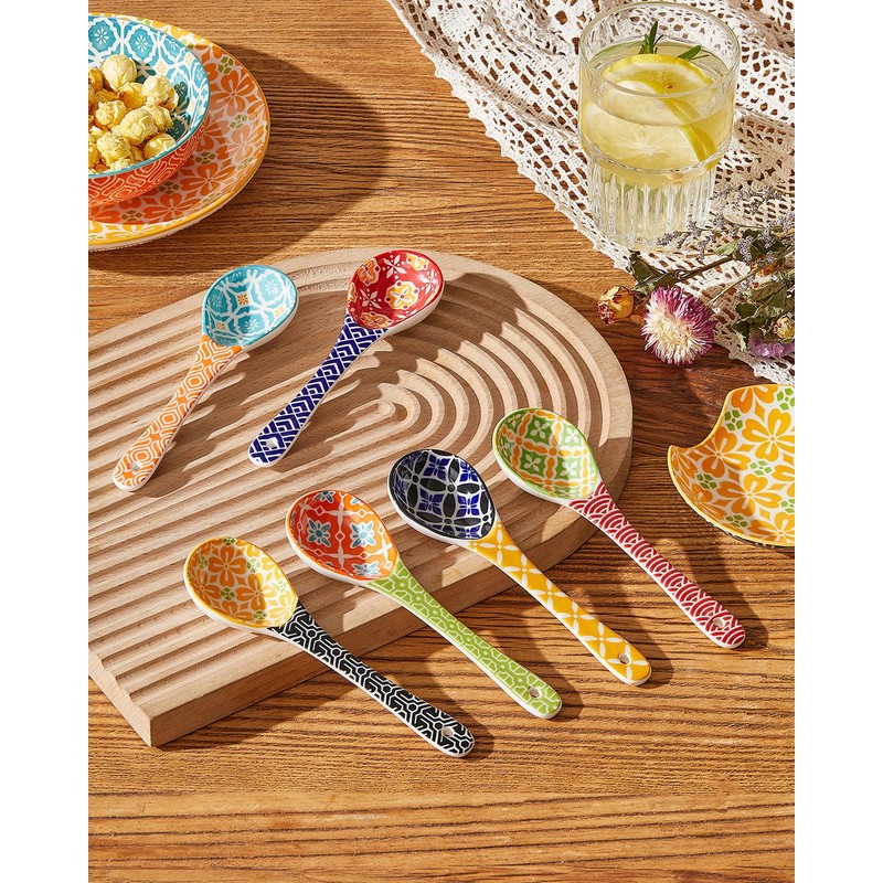 Metahom Ceramic Small Serving Spoons, Colorful Soup Spoon Set for