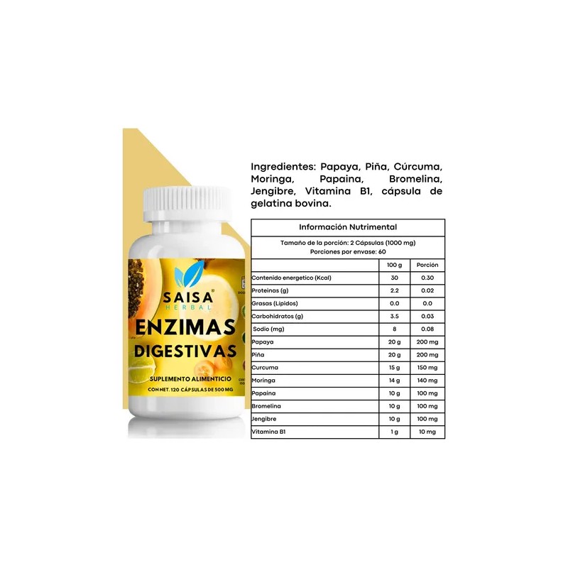 Enzimas Digestivas Suplemento 120cáp Mejor Digestión Premium