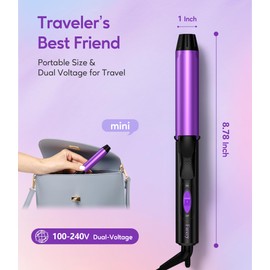 FARERY 1 Inch Barrel Travel Curling Iron, Dual Voltage, Ceramic Mini Hair Curler with Keratin&Argan Oil Infuse, Travel Size Curling Iron with Storage Bag