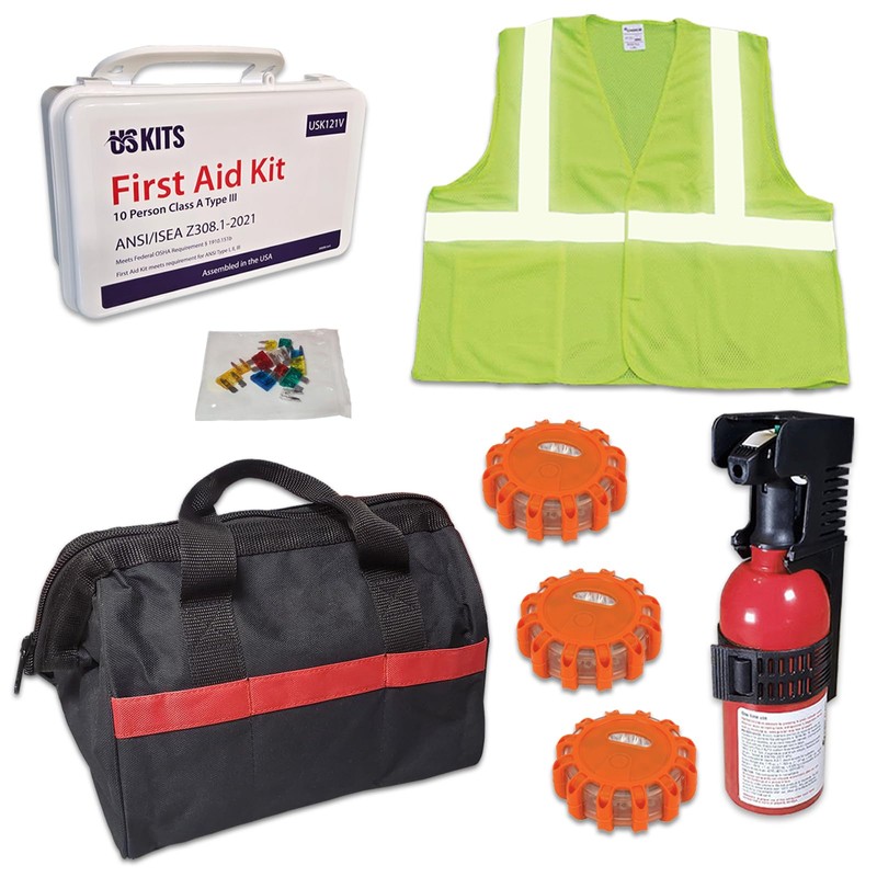 USKITS Roadside Safety Kit with DOT and OSHA Compliant Items