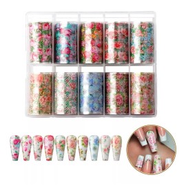 Ms Fashion 10 Foil Papel Transfer Flores Decoración De Uñas Flores