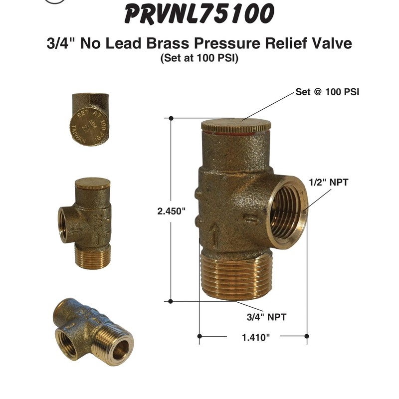 Merrill MFG PRVNL75100 Lead-Free 3/4" Pressure Relief Valve - No