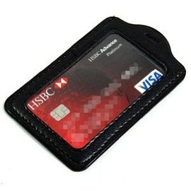 Black 10 Pcs Faux Leather Business ID Badge Card Holder - Vertical (Top Loading) with Slot & Chain Holes