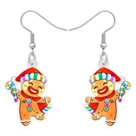 TIZURO Christmas Acrylic Cute Colorful Holly Gingerbread Man Earrings Sweet Candy Dessert Dangle Novelty Jewelry For Women Charms Winter Xmas Costume Decor (Multicolor)
