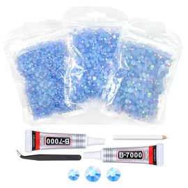 qiipii Light Blue AB Resin Rhinestones w B7000 Jewelry Glue for Bedazzling Crafting 3mm 4mm 5mm Sky Blue Flatback Jelly Stones Bulk SS10 SS16 SS20 Baby Blue Diamonds Gems for Nails Tumblers DIY Crafts