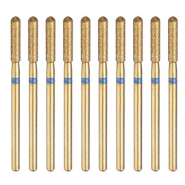 HARFINGTON 10pcs 120-140 Grits Diamond Grinding Bit 2.6mm Cylindrical Ball Head 2.35mm Shank 12.5mm Length Titanium Plated Stone Sanding Drill Bits Rotary Tool for Nails Grinding Polishing