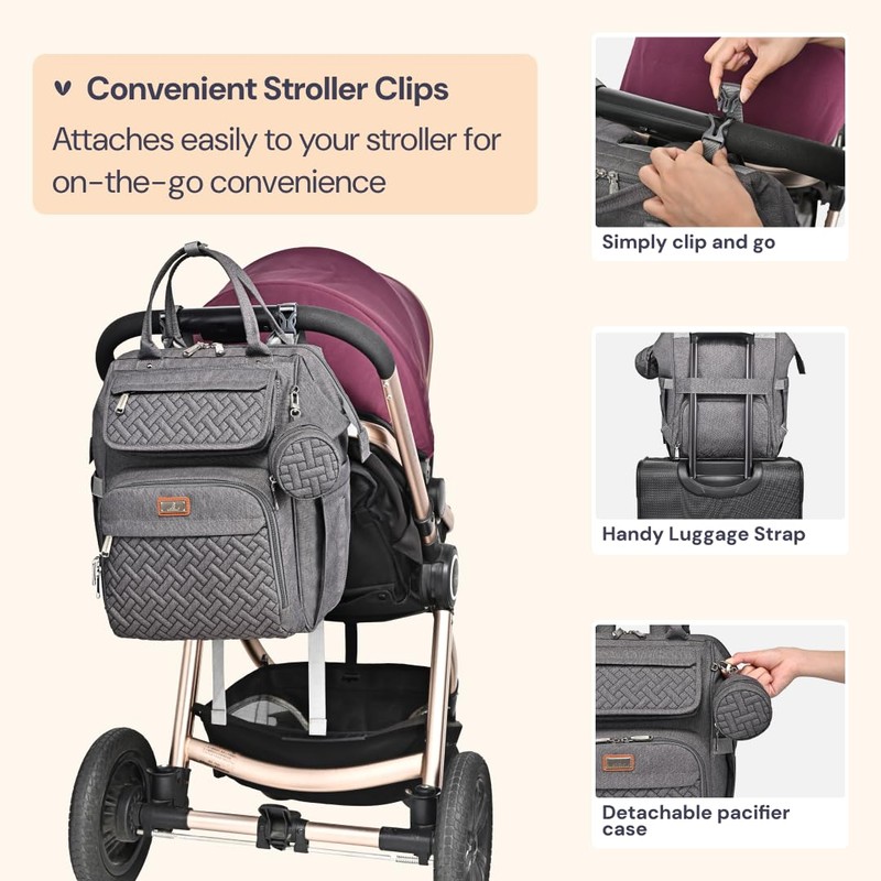 BabbleRoo Diaper Bag Backpack, Multifunction Large Bags with Changing Pad