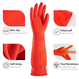 ThxToms 2 Pairs Heavy Duty Rubber Gloves with Extra Long Cuffs,Reusable,Waterproof Washing Up Gloves with Non-slip Grip,Household Cleaning,Car Washing, Gardening,Large