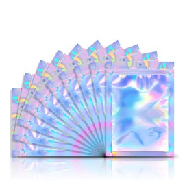 100pcs 3"X 4" Smell Proof Resealable Mylar Bags Food Storage Holographic Bags Foil Pouch Double-Sided Zipper lock Bag