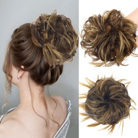 Beyond Beauty Messy Bun Hair Piece With Elastic Rubber Band Synthetic Hair Extensions Wavy Hair Chignon Updo Ponytail Hair Scrunchies For Women Brown Mix Gold Blonde