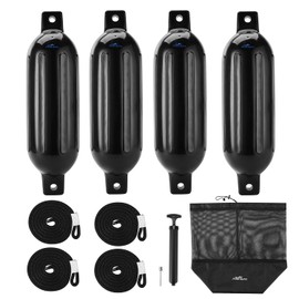 Affordura Boat Fender 4 Pack Boat Bumpers Fenders 6.5 Inch with 4 Ropes, Boat Bumpers for Pontoon Boat Fenders Inflatable (Black)