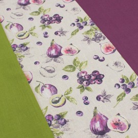 VmG-Store 1.5 m Cotton Fabric Set Design Fabric + 2 x Plain Colour Coordinated 100% Cotton Material Selection (Fig Blueberry and Plum Set67)